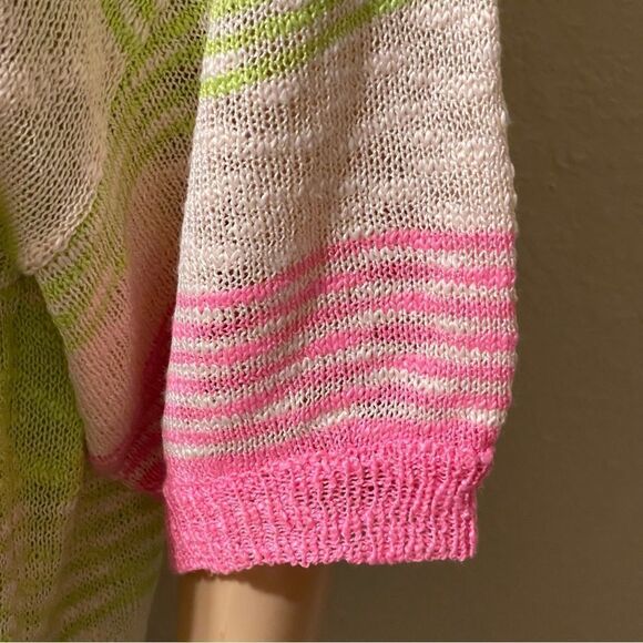 Bibi Rhyme Or Reason Lightweight Striped Hoodie Sweater Green Pink Size Medium - Picture 4 of 12